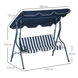 Outsunny 3-Person Garden Swing Chair W/ Adjustable Canopy, Blue Stripes - thumbnail 3