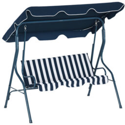 Outsunny 3-Person Garden Swing Chair W/ Adjustable Canopy, Blue Stripes - thumbnail 2