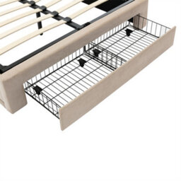 Abrihome Upholstered Bed, 150X200(5Ft), 2-In-1 Storage Drawers, Recessed Led Light Strips On Both Sides Of The Bed, Velvet,beige - thumbnail 6