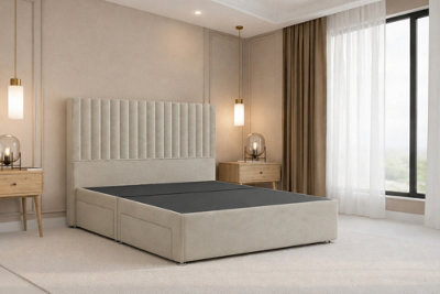 "Nexus Amalfi Cream Plush Divan Bed Base No Drawers With 54"" Floor Standing Headboard 5' King" - image 1