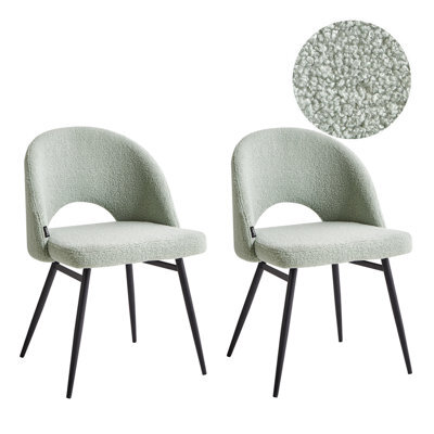Beliani Set Of 2 Dining Chairs Onaga Boucle Light Green - image 1