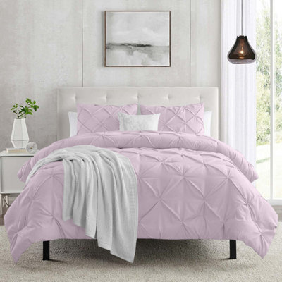 Ameha Pintuck Duvet Cover Set With Pillowcase & Anti-Allergic Microfiber Pinch Pleat Diamond Design Pink Blush Double 200X200Cm - image 1