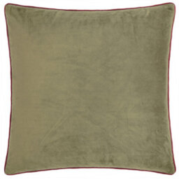 furn. Furn Meridian Plain Velvet Piped Polyester Filled Cushion, Fir Green/dark Red, 45 X 45Cm - thumbnail 2