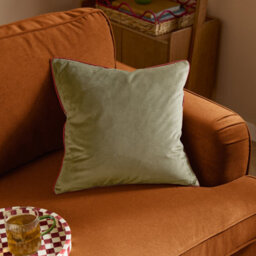 furn. Furn Meridian Plain Velvet Piped Polyester Filled Cushion, Fir Green/dark Red, 45 X 45Cm - thumbnail 1