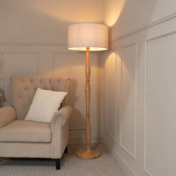 Valuelights Victoria Traditional Light Wood Candlestick Floor Lamp With Grey Drum Shade