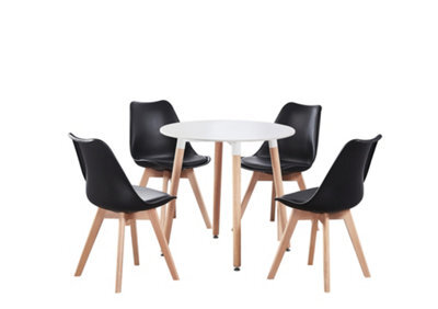 Life Interiors 5Pcs Dining Set - A White Round Dining Table & Set Of 4 Black Lorenzo Tulip Chairs With Padded Seat - image 1