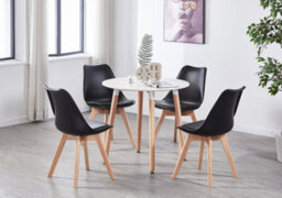 Life Interiors 5Pcs Dining Set - A White Round Dining Table & Set Of 4 Black Lorenzo Tulip Chairs With Padded Seat - thumbnail 2