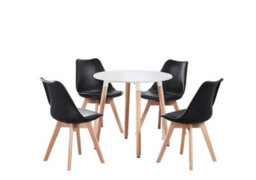 Life Interiors 5Pcs Dining Set - A White Round Dining Table & Set Of 4 Black Lorenzo Tulip Chairs With Padded Seat - thumbnail 1