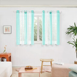 Deconovo Sheer Curtains Yarn-Dyed Faux Linen Home Decorative Eyelet Voile Curtains, 55 X 54 Inch Light Green 2 Panels - thumbnail 1
