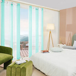 Deconovo Sheer Curtains Yarn-Dyed Faux Linen Home Decorative Eyelet Voile Curtains, 55 X 54 Inch Light Green 2 Panels - thumbnail 2