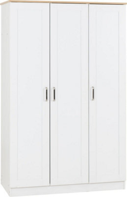 Seconique Portland 3 Door Wardrobe In White With Oak Effect Finish - image 1