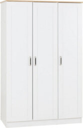 Seconique Portland 3 Door Wardrobe In White With Oak Effect Finish - thumbnail 1