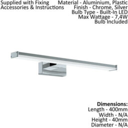 Wall/mirror Light Colour Chrome Silver Shade White Plastic Bulb Led 7.4W Incl - thumbnail 2