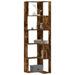 Berkfield Corner Bookcase 5-Tier Smoked Oak 50X50X179 Cm Engineered Wood