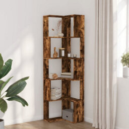 Berkfield Corner Bookcase 5-Tier Smoked Oak 50X50X179 Cm Engineered Wood - thumbnail 3