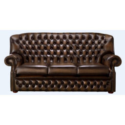 Chesterfield 3 Seater Antique Brown Leather Sofa Bespoke In Monks Style - thumbnail 1