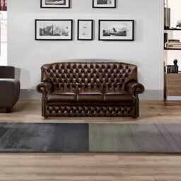 Chesterfield 3 Seater Antique Brown Leather Sofa Bespoke In Monks Style - thumbnail 3
