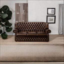 Chesterfield 3 Seater Antique Brown Leather Sofa Bespoke In Monks Style - thumbnail 2