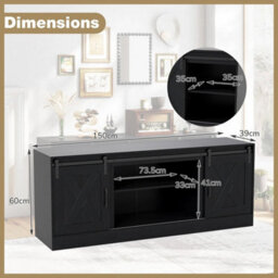 Farmhouse Tv Stand For 70 Tvs With Sliding Barn Doors Black - thumbnail 2