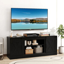 Farmhouse Tv Stand For 70 Tvs With Sliding Barn Doors Black - thumbnail 5