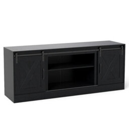 Farmhouse Tv Stand For 70 Tvs With Sliding Barn Doors Black - thumbnail 6