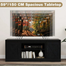 Farmhouse Tv Stand For 70 Tvs With Sliding Barn Doors Black - thumbnail 4