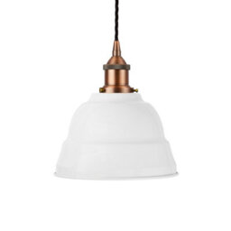 White Lincoln Painted Dome Pendant Light With Matt Antique Copper Lamp Holder And Black Twisted Cable - Se Home - thumbnail 1