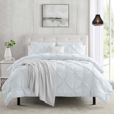 Ameha Pintuck Duvet Cover Set White With Matching Pillowcase And Pinch Pleat Diamond Double 200X200Cm - image 1