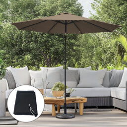 Sundaze 2.7M Taupe Round Garden Parasol Umbrella Patio Canopy Crank Tilt, Base Weights & Black Cover