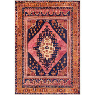 Livabliss Amelie-Washable Orange Pink Traditional Vintage Boho Living Dining Rug 160 X 220 Cm Easy Care, Non Shedding - image 1