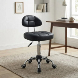 Height Adjustable Black Swivel Stool On Wheels - thumbnail 4