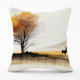 Warren Reed Designer Autumn Landscape Stag Watercolour Outdoor Cushion 45Cm X 45Cm - thumbnail 1