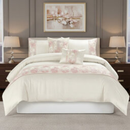 Embroidered Floral Duvet Cover Set Luxury Bedding Matching Pillowcases Pink - thumbnail 1