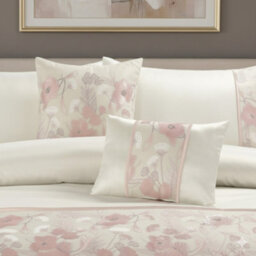 Embroidered Floral Duvet Cover Set Luxury Bedding Matching Pillowcases Pink - thumbnail 2