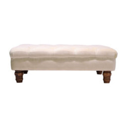 Darphe Buttoned Beige Velvet Rectangular Ottoman Footstool With Gourd-Shaped Legs - thumbnail 2