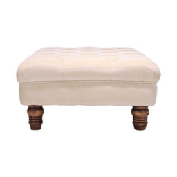 Darphe Buttoned Beige Velvet Rectangular Ottoman Footstool With Gourd-Shaped Legs - thumbnail 3