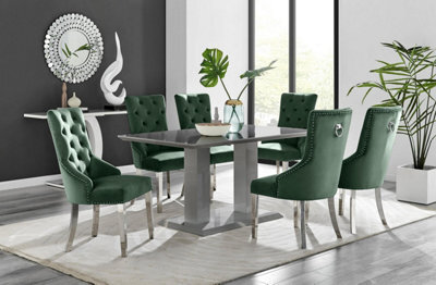 Furniturebox Uk Imperia 6 Grey Dining Table And 6 Green Belgravia Chairs - image 1