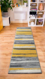 Bravich Hard Wearing Hessian Backed Stair Runner Kitchen Mat- Texas Abstract Lines Yellow, Grey & White - 60X150Cm (2'x5') - thumbnail 3