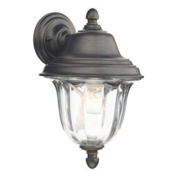 DAR Aldgate Outdoor Wall Light Black/gold Glass Ip44