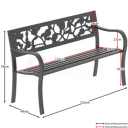 Lassic Garden Vida 3 Seater 125Cm Wide Rose Style Steel Garden Outdoor Bench - thumbnail 2