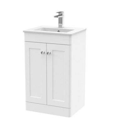 Balterley Swynnerton Traditional 2 Door Floor Standing Vanity Unit With Minimalist Basin, Satin White, 500mm - image 1