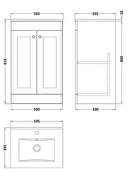 Balterley Swynnerton Traditional 2 Door Floor Standing Vanity Unit With Minimalist Basin, Satin White, 500mm - thumbnail 2