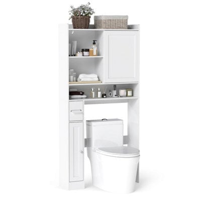 Over-The-Toilet Cabinet Adjustable Bathroom Storage Shelf With Door White - image 1