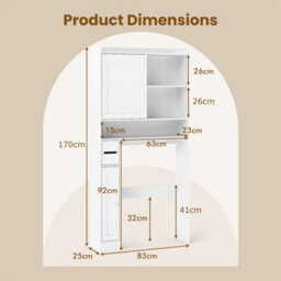 Over-The-Toilet Cabinet Adjustable Bathroom Storage Shelf With Door White - thumbnail 2