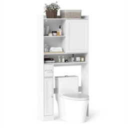 Over-The-Toilet Cabinet Adjustable Bathroom Storage Shelf With Door White - thumbnail 1