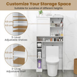 Over-The-Toilet Cabinet Adjustable Bathroom Storage Shelf With Door White - thumbnail 6
