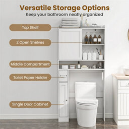 Over-The-Toilet Cabinet Adjustable Bathroom Storage Shelf With Door White - thumbnail 5
