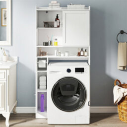 Over-The-Toilet Cabinet Adjustable Bathroom Storage Shelf With Door White - thumbnail 4