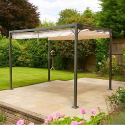 Jack Stonehouse Outdoor Free Standing Pergola - Retractable Water-Resistant Roof Canopy & Steel Frame. For Sun, Bbq, Parties - Beige - 3M X 2.15M - thumbnail 2