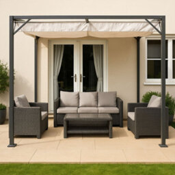 Jack Stonehouse Outdoor Free Standing Pergola - Retractable Water-Resistant Roof Canopy & Steel Frame. For Sun, Bbq, Parties - Beige - 3M X 2.15M - thumbnail 3